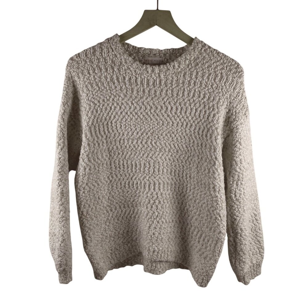 Yet Again – Pink & White Tight Knit Crew Sweater – Size S